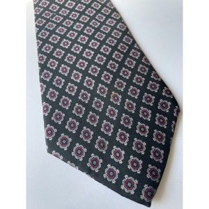 Christian Dior Geometric All Silk Neck TIe Dark Dark Green and Red Made in USA